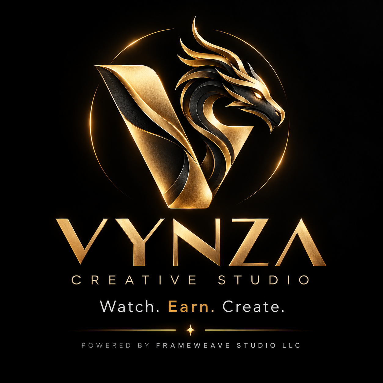 VYNZA Creative Studio logo with the Watch. Earn. Create. tagline.